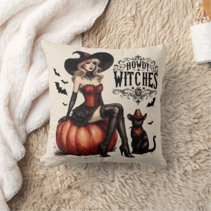 Lustiger Vintage-Country-Western-Hexen-Halloween Kissen