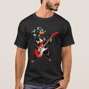 Lustiger Vintage-Dachshund-Hund spielt Gitarre  T-Shirt