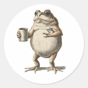 Lustiger Vintage-Frosch beim Kaffeetrinken - Ästhe Runder Aufkleber