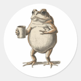 Lustiger Vintage-Frosch beim Kaffeetrinken - Ästhe Runder Aufkleber