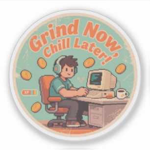 Lustiger Vintage-Gamer schuftet jetzt, chillen spä Aufkleber