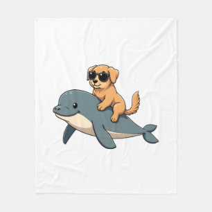 Lustiger Vintage Golden Retriever reitet auf Belug Fleecedecke