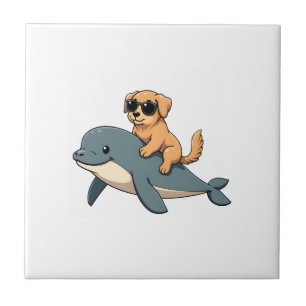 Lustiger Vintage Golden Retriever reitet auf Belug Fliese