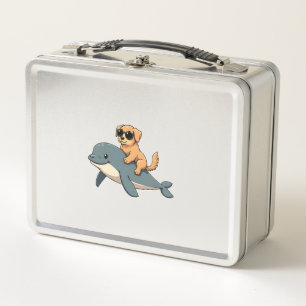 Lustiger Vintage Golden Retriever reitet auf Belug Metall Brotdose