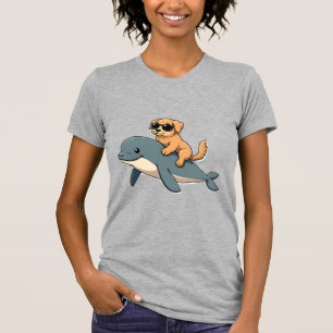 Lustiger Vintage Golden Retriever reitet auf Belug T-Shirt