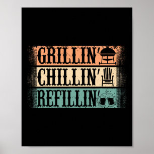 Lustiger Vintage-Grill-Vater - Grillen Chillen Nac Poster