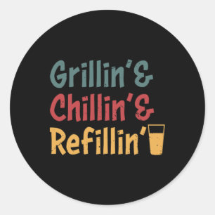 Lustiger Vintage-Grill-Vater - Grillen Chillen Nac Runder Aufkleber