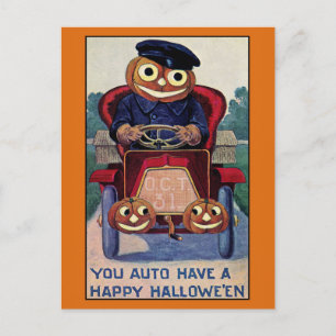 Lustiger Vintage-Halloween-Kürbis Postkarte