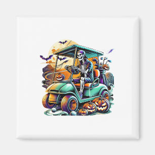 Lustiger Vintage-Halloween-Skelett-Golfwagen-Golfe Magnet