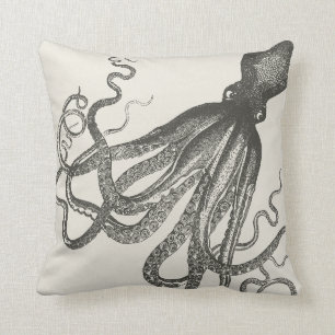 Lustiger Vintage-Handzeichnung-Oktopus Kissen