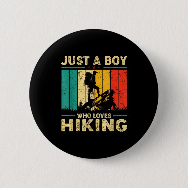 Lustiger Vintage-Junge, der nur Wandern liebt  Button (Vorderseite)