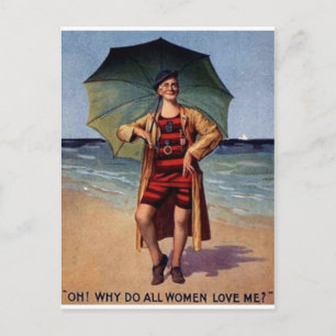 Lustiger Vintage-Mann Meer Badeanzug Schirm Plakat Postkarte