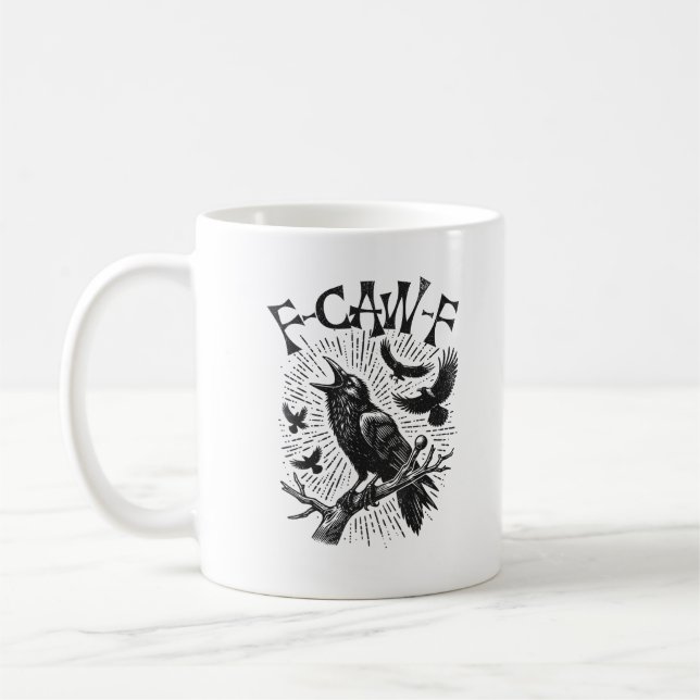 Lustiger Vintage-Rabe F-Caw-F Kaffeetasse (Links)