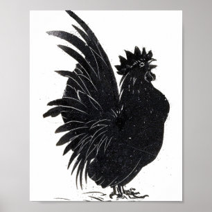 Lustiger Vintage schwarzer Hahn Huhn Poster