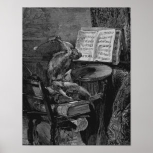 Lustiger Vintage-Trommelmusik-Kunstprint Affe-Trom Poster