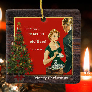 Lustiger Vintage-Weihnachts-Kiefernholz Keramikornament