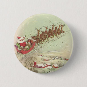 Lustiger Vintage-Weihnachts-Santa-Knopf Button