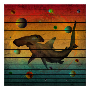 Lustiger Vintage-Weltraumhai Poster