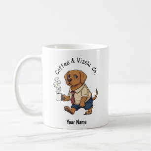 Lustiger Vizsla-Hund im Geschäftsanzug Kaffee Kaffeetasse