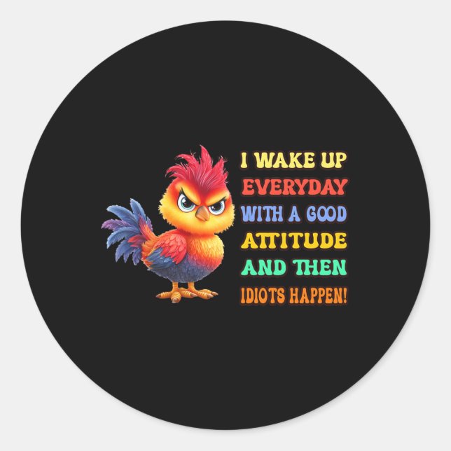Lustiger Vogel Grumpy Hahn Sarkastischer Spruch Hu Runder Aufkleber (Vorderseite)