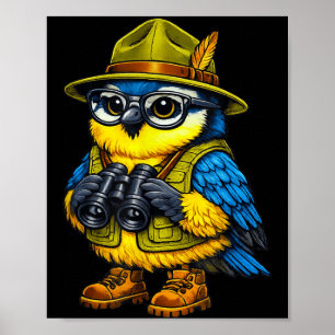 Lustiger Vogelnerd, der Vogelbegeisterter beobacht Poster