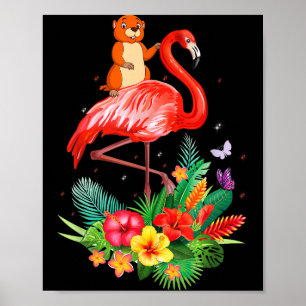 Lustiger Waldmurmeltier, das auf Flamingo-Blumen r Poster
