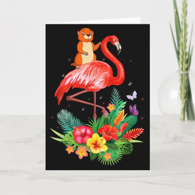 Lustiger Waldmurmeltier, das auf Flamingoblumen re Karte (Vorderseite)