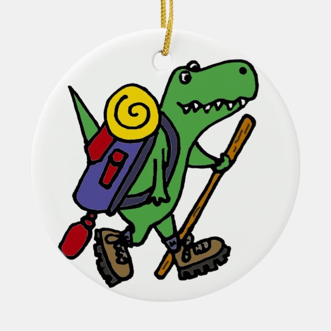 Lustiger wandernder grüner T-Rex Dinosaurier Keramikornament (Vorne)