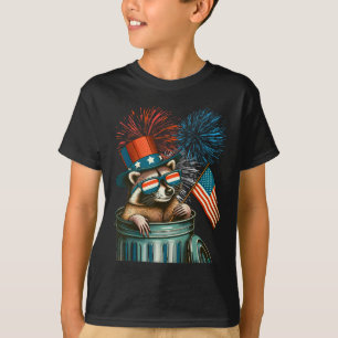 Lustiger Waschbär 4. Juli Amerikanische Flagge Pat T-Shirt
