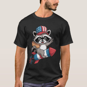 Lustiger Waschbär 4. Juli Hot Dog Vierter Juli  T-Shirt
