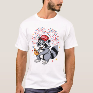 Lustiger Waschbär 4. Juli Patriotisch Süß Rot Weiß T-Shirt