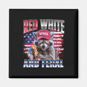 Lustiger Waschbär 4. Juli USA Patriotisch Rot Weiß Magnet
