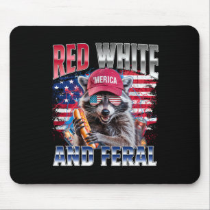 Lustiger Waschbär 4. Juli USA Patriotisch Rot Weiß Mousepad