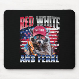 Lustiger Waschbär 4. Juli USA Patriotisch Rot Weiß Mousepad