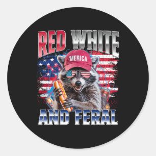 Lustiger Waschbär 4. Juli USA Patriotisch Rot Weiß Runder Aufkleber