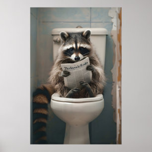 Lustiger Waschbär-Badezimmerdruck, Toiletten-Zeitu Poster