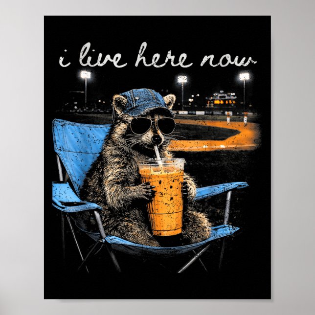 Lustiger Waschbär Ballfeld Baseballfeld Ich lebe h Poster (Vorne)
