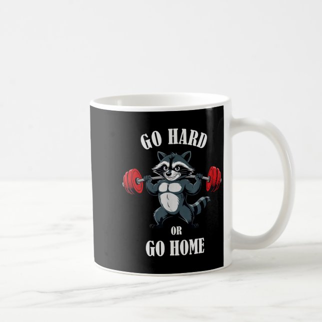 Lustiger Waschbär beim Krafttraining und Squats Kaffeetasse (Rechts)