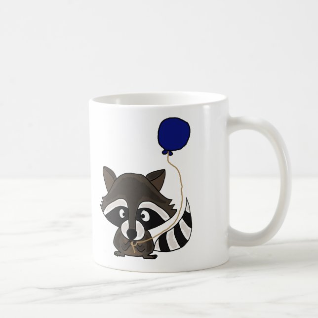 Lustiger Waschbär, der Ballon hält Kaffeetasse (Rechts)