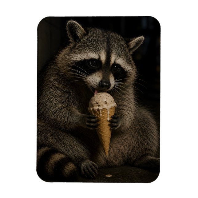 Lustiger Waschbär, der Eiscreme isst Magnet (Vertikal)