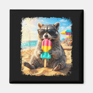 Lustiger Waschbär, der Popsicle Sommer Tier isst Magnet