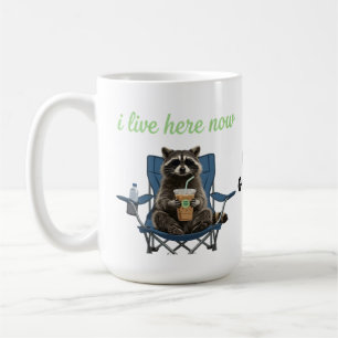 Lustiger Waschbär-Eiskaffee Ich lebe jetzt hier Kaffeetasse