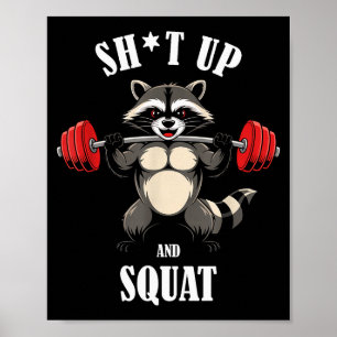 Lustiger Waschbär Fitness Kniebeugen Workout Gewic Poster