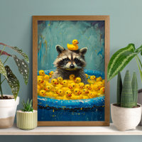 Lustiger Waschbär Gummiente Pool Poster