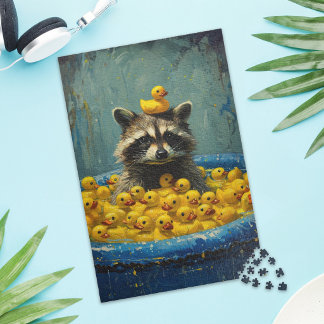 Lustiger Waschbär-Gummiente-Pool-Puzzle Puzzle