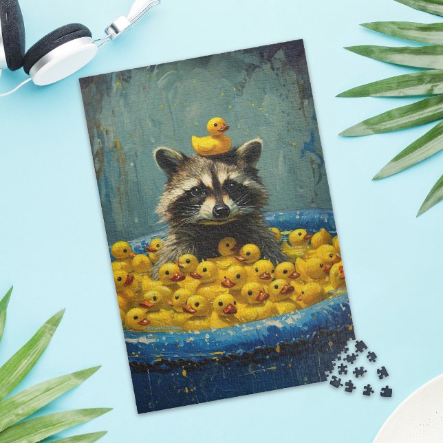 Lustiger Waschbär-Gummiente-Pool-Puzzle Puzzle (Von Creator hochgeladen)