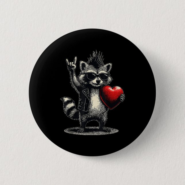 Lustiger Waschbär Herz Punk Rock Valentinstag Männ Button (Vorderseite)