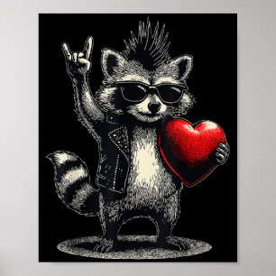 Lustiger Waschbär Herz Punk Rock Valentinstag Männ Poster
