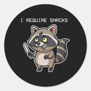 Lustiger Waschbär Ich brauche Snacks Halloween Hum Runder Aufkleber