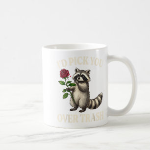 Lustiger Waschbär, ich würde dich über den Müll am Kaffeetasse